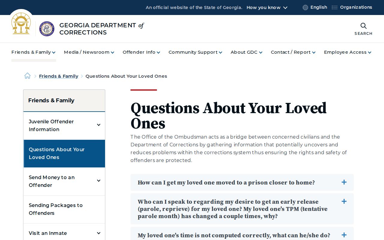 GDC questions about a loved one contact page