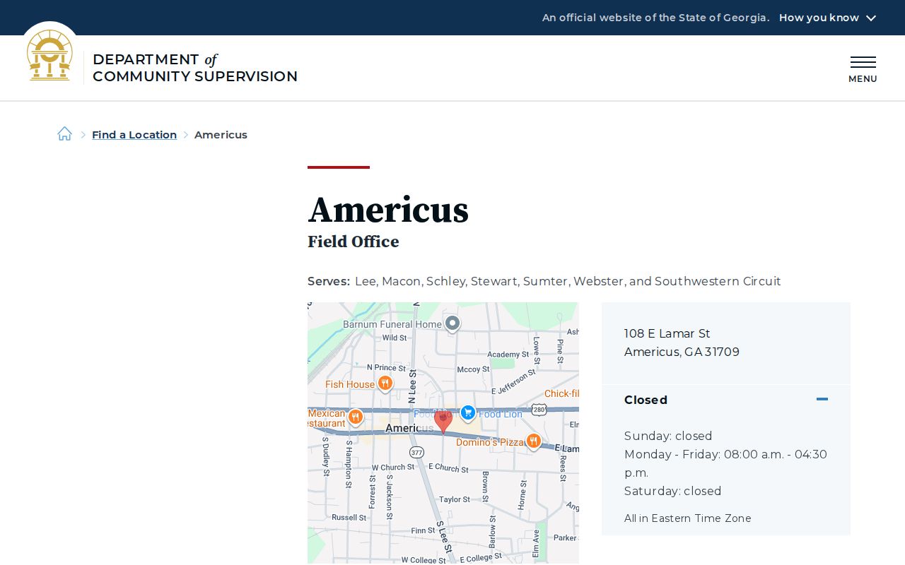 Stewart County parole and probation Americus DCS office